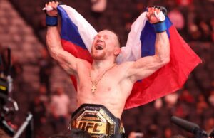 Yan derrota Dvalishvili e conquista o cinturão peso galo no UFC 323 Petr Yan e Merab Dvalishvili em ação.