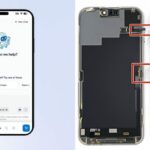 iFixit lança auxiliar de reparo FixBot AI, com versões gratuitas e pagas | Aplicativo visto em um iPhone junto com uma foto instrutiva do iPhone 15