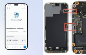 iFixit lança auxiliar de reparo FixBot AI, com versões gratuitas e pagas iFixit lança auxiliar de reparo FixBot AI, com versões gratuitas e pagas | Aplicativo visto em um iPhone junto com uma foto instrutiva do iPhone 15