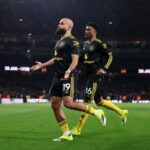 O Manchester United comemora o gol contra o Arsenal.