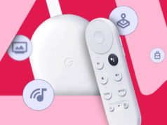 4 maneiras fáceis de tornar seu antigo Chromecast útil novamente Chromecast com Google TV centralizado em um fundo azul multicolorido