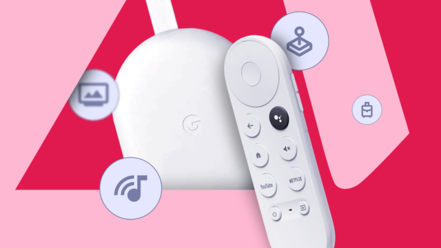 4 maneiras fáceis de tornar seu antigo Chromecast útil novamente Chromecast com Google TV centralizado em um fundo azul multicolorido