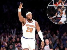 A agressividade concentrada de Guerschon Yabusele levou à descoberta dos Knicks O atacante do New York Knicks, Guerschon Yabusele #28, indo para a cesta enquanto o pivô do LA Clippers, Ivica Zubac #40, defende no 4º período.