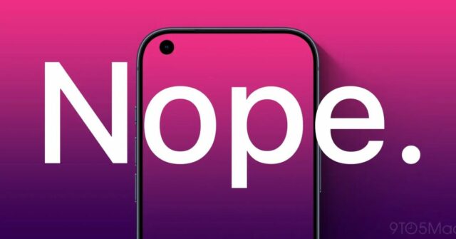 A confusão do iPhone 18 Pro Dynamic Island agora parece estar resolvida | Renderização mostrando câmera selfie no canto superior esquerdo com um 'Não' gigante sobreposto