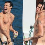 A estrela pop Yungblud tira suas roupas e descobre tudo durante uma festa selvagem em um iate particular