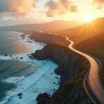 Vista panorâmica da ponte Bixby Creek e da dramática costa do Oceano Pacífico, Big Sur, Califórnia