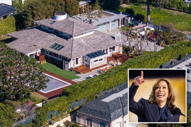 Vista aérea da nova casa de Kamala Harris em Malibu.