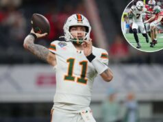 A revelação impressionante de Miami QB Carson Beck sobre o jogo que selou a reviravolta no estado de Ohio O quarterback do Miami, Carson Beck, jogando uma bola de futebol durante o treino.