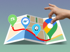 Achei que estava pronto para abandonar o Google Maps – até perceber o que perdi Carro na estrada seguindo a rota GPS destacada em azul com ícones ao redor indicando ausência de dados