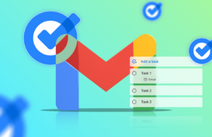 Achei que não precisava de um gerenciador de tarefas no Gmail – até tentar Um smartphone exibindo uma interface do Google Tasks cercada por ícones flutuantes de marcas de seleção azuis.
