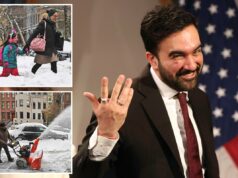 Alunos de Nova York lutam para se inscrever nas aulas virtuais depois que Mamdani diz não ao Dia da Neve Uma mulher e uma criança caminham pela neve na 3ª Avenida.