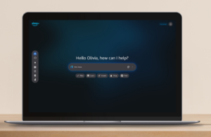Amazon dá ao Alexa+ um lar na web O logotipo da Amazon Alexa contra uma imagem desfocada.