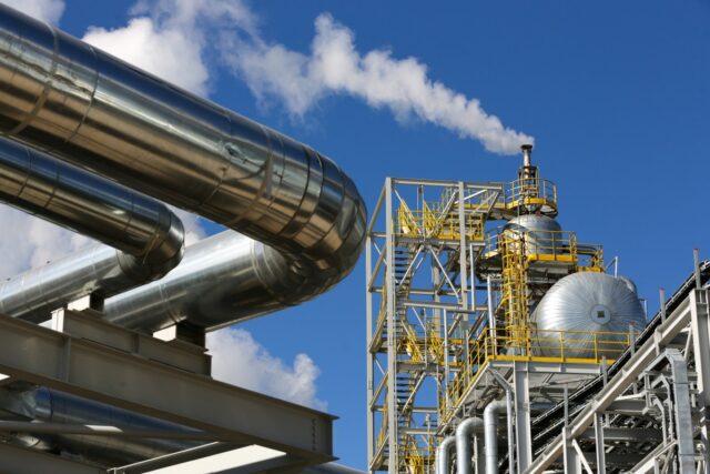Steam rises from a new ammonia production unit.