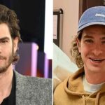 Andrew Garfield sai com cabelo loiro comprido e desgrenhado e aparência bem barbeada