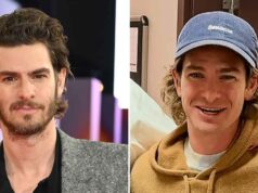 Andrew Garfield estreia cabelo loiro desgrenhado com aparência bem barbeada Andrew Garfield sai com cabelo loiro comprido e desgrenhado e aparência bem barbeada