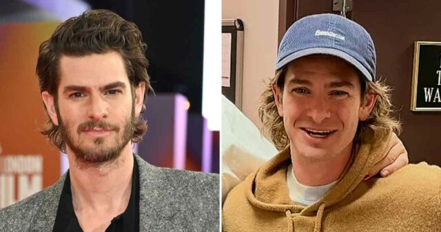 Andrew Garfield sai com cabelo loiro comprido e desgrenhado e aparência bem barbeada