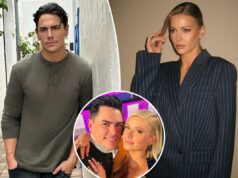 Ariana Madix e Tom Sandoval resolvem uma batalha legal 3 anos após a separação dramática Ariana Madix em um blazer risca de giz azul marinho.