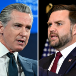 Gavin Newsom gestures as he speaks during the World Economic Forum (WEF) and U.S. Vice President JD Vance in Minnesota amid a surge of ICE activity