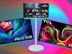 As quatro TVs mais legais da CES 2026 são da Samsung, LG e TCL e apresentam tecnologias totalmente diferentes LG Wallpaper TV em suporte de TV transparente com grande janela e paisagem urbana ao fundo