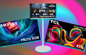 As quatro TVs mais legais da CES 2026 são da Samsung, LG e TCL e apresentam tecnologias totalmente diferentes LG Wallpaper TV em suporte de TV transparente com grande janela e paisagem urbana ao fundo