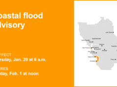 Aviso de inundação costeira em vigor para as linhas costeiras da área da baía de quinta a domingo Aviso de inundação costeira em vigor para as linhas costeiras da área da baía de quinta a domingo