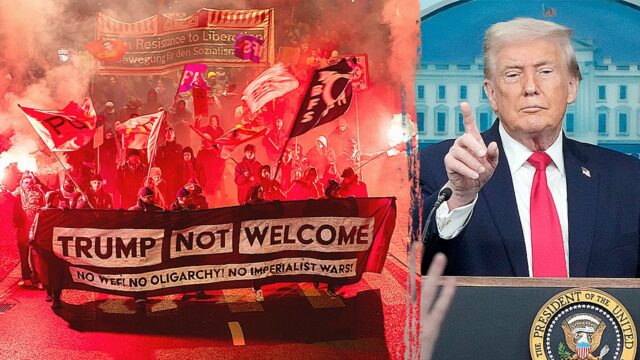 Bandeiras americanas incendiadas, polícia de choque entra em confronto com manifestantes antes da chegada de Trump a Davos
