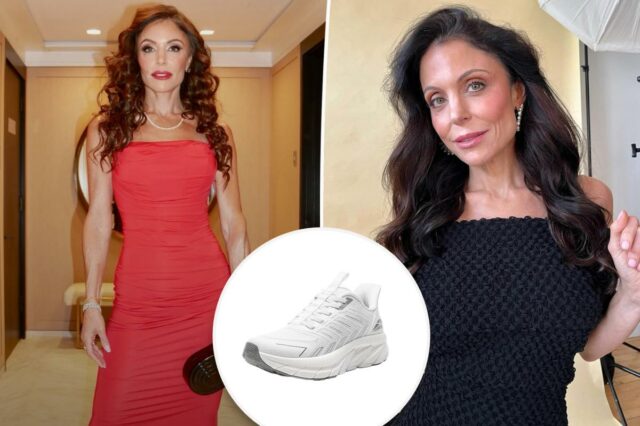 Um tênis atlético rosa claro com sola branca grossa.