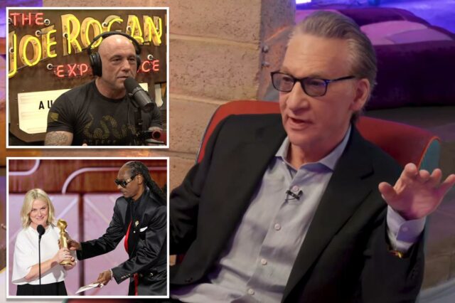 Bill Maher chora no Globo de Ouro pelo desprezo do podcast de Joe Rogan: 'Apenas indicado como o material super acordado'
