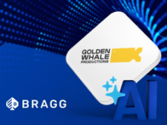 Bragg Gaming Group assina parceria Golden Whale, apoiando o objetivo de ser totalmente AI-first Fundo azul escuro com logotipo Bragg no canto inferior esquerdo. 'AI' está escrito no canto inferior direito e o logotipo da empresa Golden Whale está acima. Bragg Gaming revela AI Brain com Golden Whale