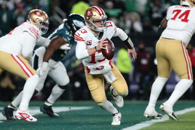 Brock Purdy evita interceptações e dá ao 49ers outra vitória na pós-temporada sobre os Eagles
