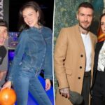 Victoria e David Beckham posando na Victoria Beckham x YouTube Fashion & Beauty After Party.