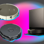 Roborock Saros 20 Sonic esfregando o chão de madeira ao redor da perna da cadeira