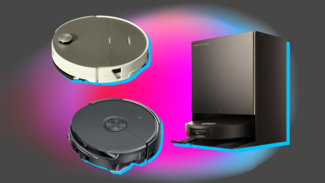 Roborock Saros 20 Sonic esfregando o chão de madeira ao redor da perna da cadeira