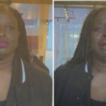 Na imagem original, a advogada Nekima Levy Armstrong aparece algemada e com uma expressão vazia no rosto.