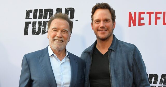 Arnold Schwarzenegger e Chris Pratt na estreia de Los Angeles de 