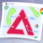 Ícones do Google Docs flutuando ao redor do logotipo da Gemini.