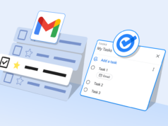 Como assumi o controle da minha caixa de entrada do Gmail e aumentei a produtividade Ilustração do ícone do Gmail centralizado em um fundo colorido, com vários ícones do Google Tasks empilhados no lado esquerdo, um deles sobreposto ao logotipo do Gmail.