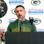 O técnico do Green Bay Packers, Matt LaFleur, em entrevista coletiva.