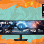 Monitor de jogos curvo Samsung Odyssey G9 de 49 polegadas em fundo branco