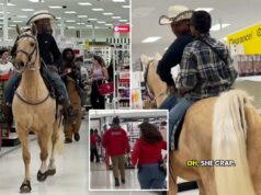 Cowboy galopa pela Target a cavalo, deixando a equipe para limpar a bagunça Cowboy galopa pela Target a cavalo, deixando a equipe para limpar a bagunça