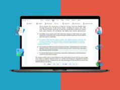 Cuide de documentos importantes com este conversor e editor de PDF de US$ 30 Ilustração de um laptop exibindo uma interface de edição de PDF, com ícones para conversão de arquivos e recursos de edição em camadas na tela.