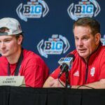 Indiana quarterback Fernando Mendoza and Curt Cignetti