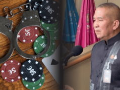 Dez deputados tailandeses expostos em escândalo sobre jogos de azar online e redes fraudulentas Dez parlamentares tailandeses expostos em escândalo sobre jogos de azar online e redes fraudulentas. Algemas apoiadas em fichas de pôquer de cassino ao lado de um funcionário do governo tailandês falando em um pódio, ilustrando uma investigação de corrupção em jogos de azar.