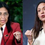 A vice-presidente da Venezuela, Delcy Rodriguez, à esquerda, e a ganhadora do Prêmio Nobel da Paz e líder da oposição venezuelana, Maria Corina Machado, são vistas em uma imagem combinada.