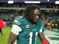 Eagles WR AJ Brown enfrenta punição potencial da NFL por decisão pós-jogo A.J. Brown #11 of the Philadelphia Eagles