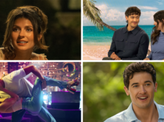 Emily Bader e Tom Blyth abordam a questão controversa: por que é chamado de ‘pessoas que conhecemos nas férias’? Poppy e Alex dançam em um bar em Nova Orleans.