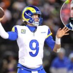 O quarterback do Los Angeles Rams, Matthew Stafford (9), se prepara para lançar a bola durante os playoffs divisionais da NFC.