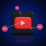 Smartphone exibindo um vídeo do YouTube com sobreposição de velocidade de reprodução 2x e ícones flutuantes do YouTube em 3D.