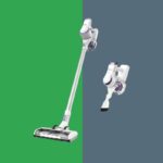 Aspirador portátil Tineco coletando detritos coloridos.