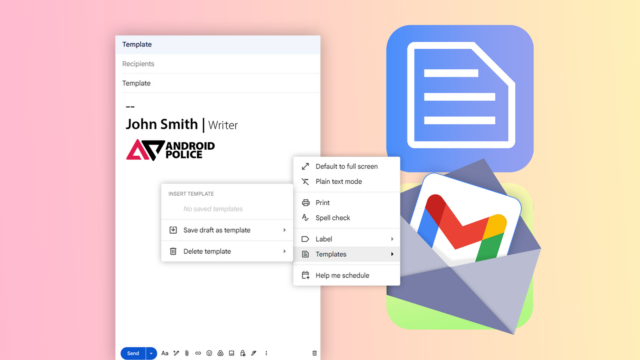Ilustração do ícone do Gmail centralizado em um fundo colorido, com vários ícones do Google Tasks empilhados no lado esquerdo, um deles sobreposto ao logotipo do Gmail.
